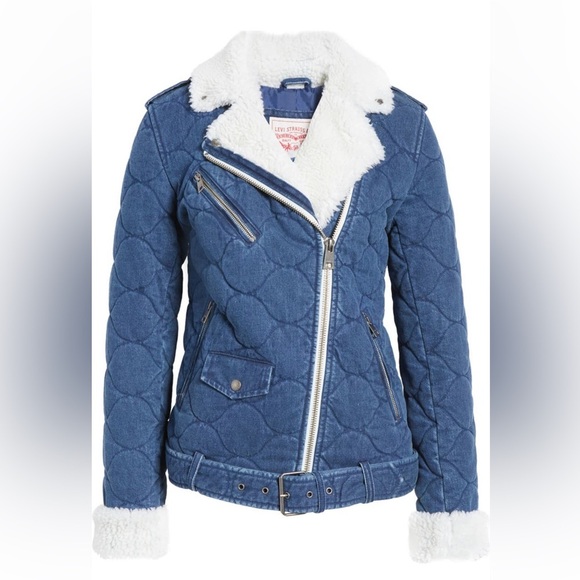 Levis denim quilted sherpa moto jacket - Picture 1 of 8